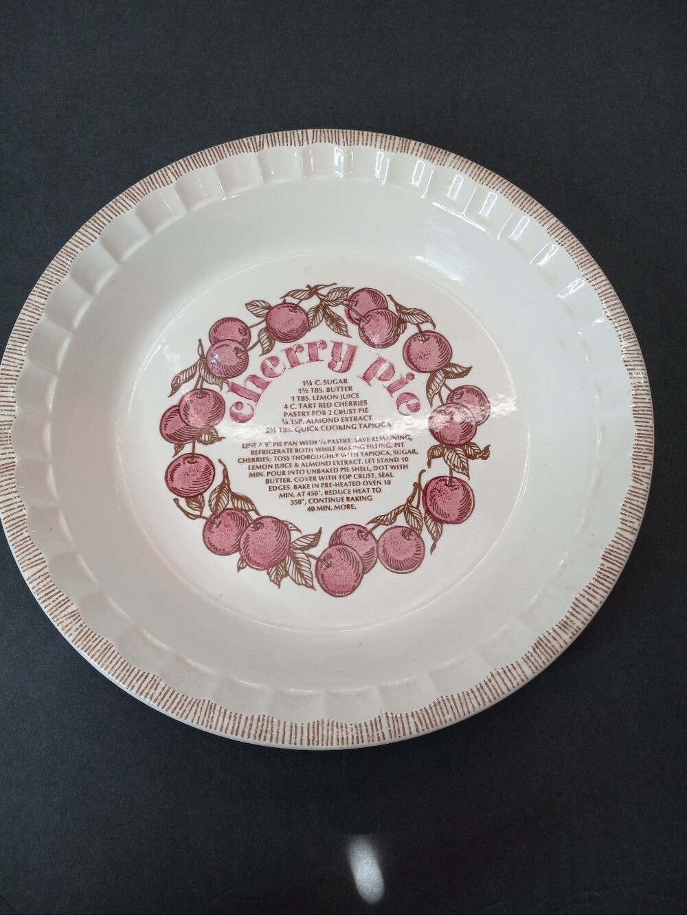Vintage 80's Royal China Country Harvest Cherry Pie Recipe Ceramic Pie Baker